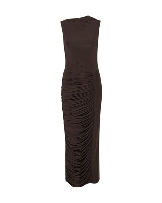 ROTATE BIRGER CHRISTENSEN Brown Asymmetrical Sleeveless Dress