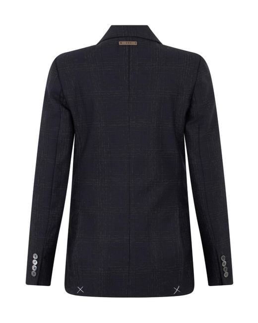 Peserico Blue Double-Breasted Checked Jacket