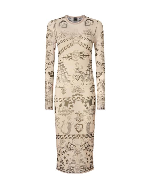 Pinko Natural Aneletti Printed Tulle Dress