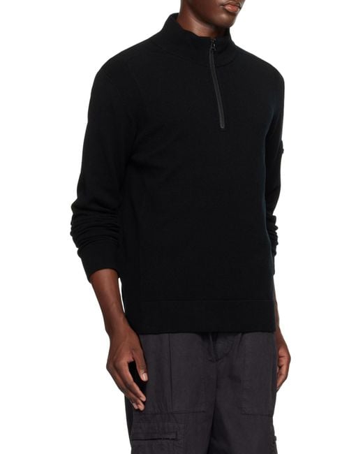 Stone Island Black Logo Patch Half-Zipped Jumper for men