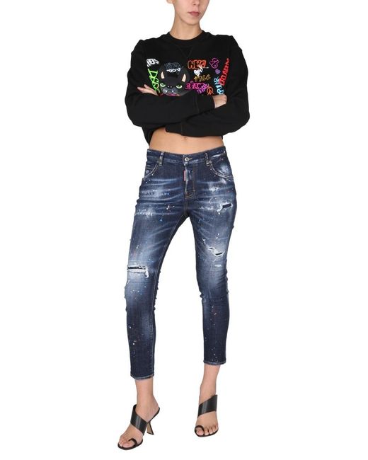 DSquared² Black Graffiti-Print Crewneck Sweatshirt