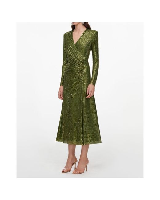 Self-Portrait Green Wrap Midi Dress