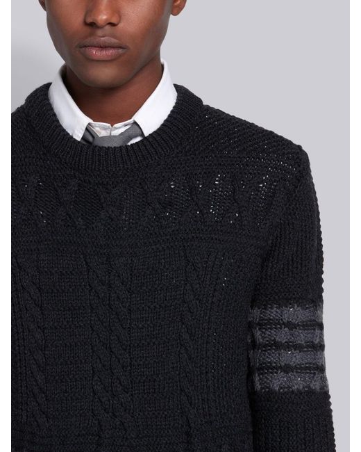 Thom Browne Black Aran Cable Tonal 4-Bar Jumper for men