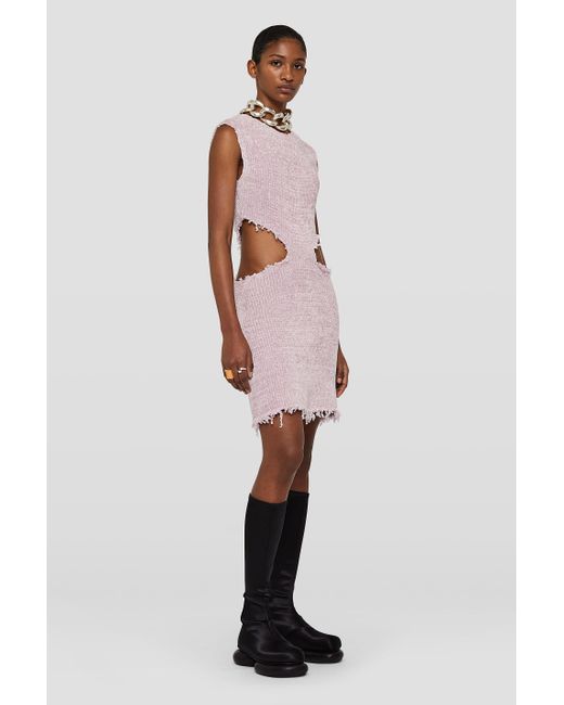Jil Sander Purple Cut Out Detailed Frayed Knitted Mini Dress