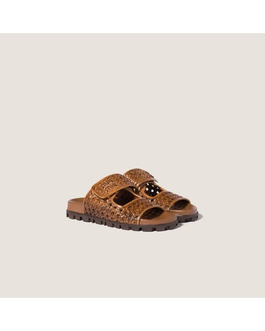 Miu Miu Brown Woven Leather Sandals