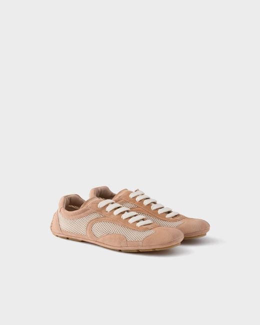 Prada Pink Mesh-Panelled Lace-Up Sneakers