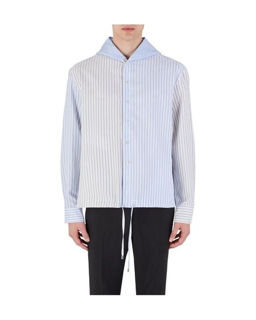 Emporio Armani Blue Striped Spliced Hooded Shirt for men
