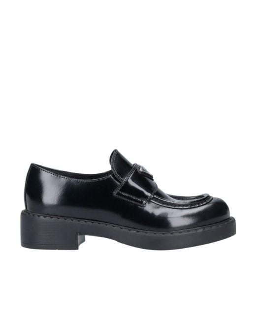 Prada Black Logo Plaque Slip-On Loafers