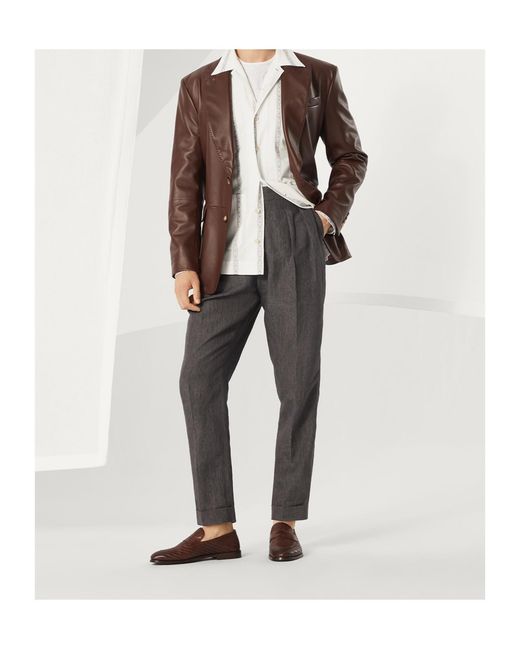 Brunello Cucinelli Brown Leather Blazer for men
