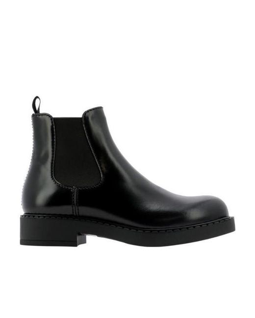 Prada Black Brushed Leather Chelsea Boots for men