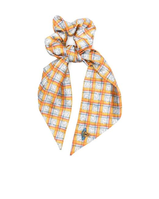 Vivienne Westwood White Checked Orb Scrunchie