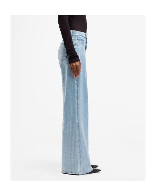 7 For All Mankind Blue High Waist Wide Leg Jeans