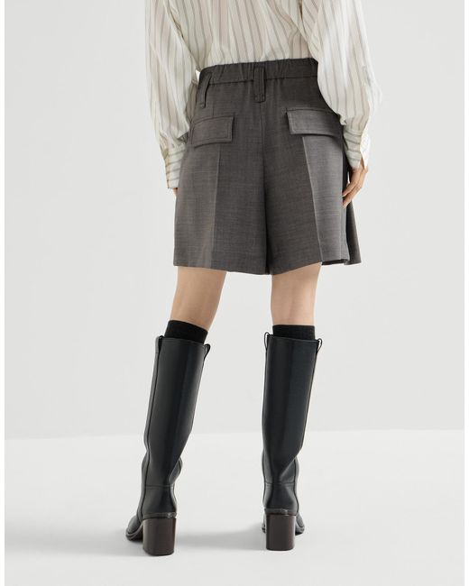 Brunello Cucinelli Gray Tropical Luxury Wool Formal Shorts With Monili