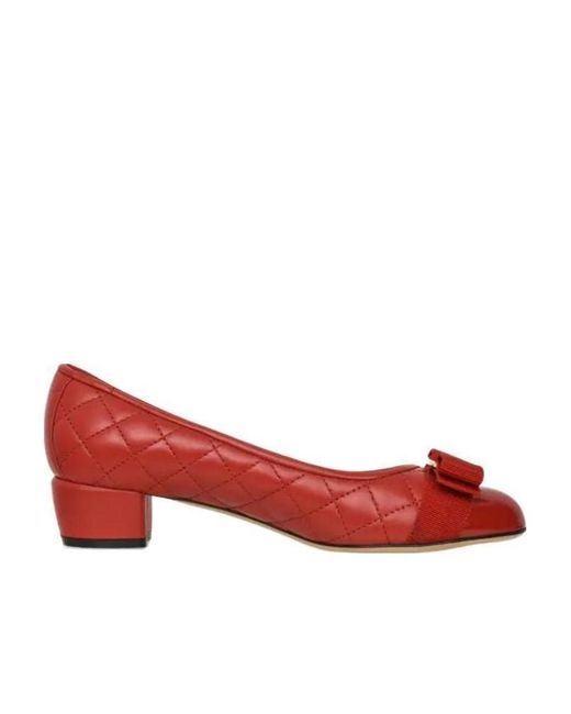 Ferragamo Red Bow Buckle High Heels