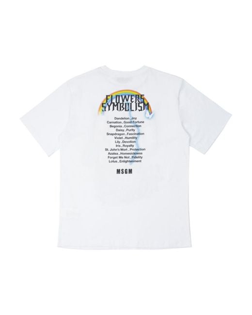 MSGM White Printed Short-Sleeved T-Shirt