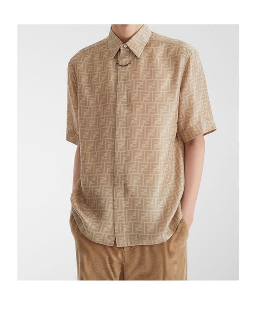 Fendi Natural Logo Detailed Short Sleeved Shirt for men