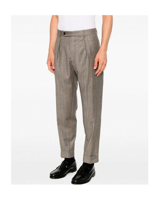 Berwich Gray Check-Pattern Pleated Trousers for men