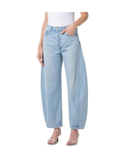 Agolde Blue Barrel Leg Faded Wash Jeans