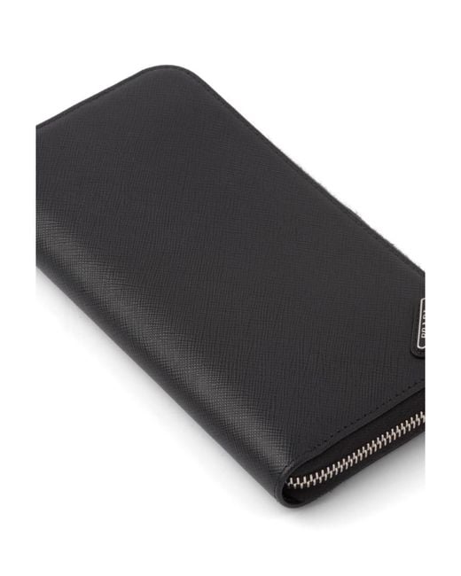 Prada Black Logo Plaque Zipped Wallet for men