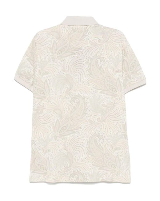 Etro White Paisley Printed Short Sleeved Polo Shirt for men