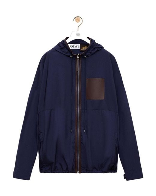 Loewe Blue Leather-Trimmed Hooded Jacket for men