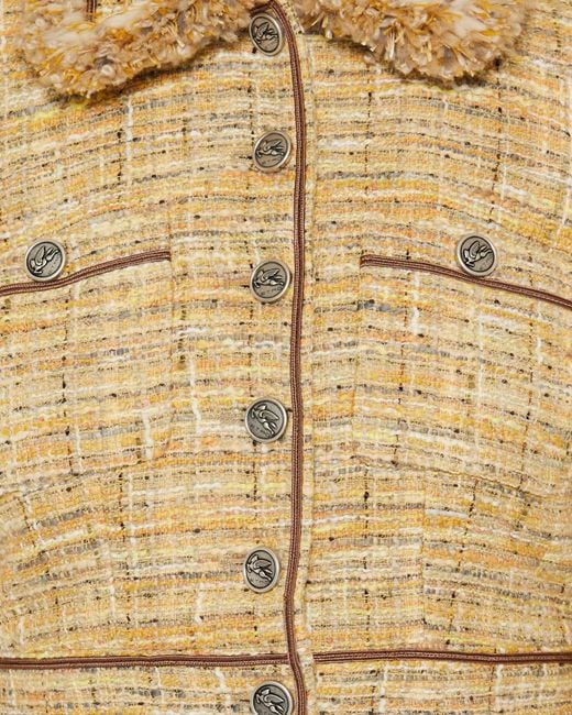 Etro Natural Cropped Tweed Fringe-Trim Jacket