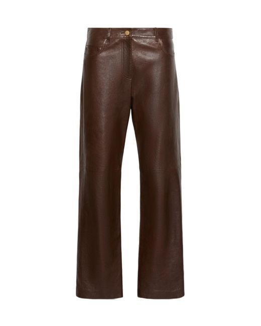 Max Mara Brown Leather Straight Trousers