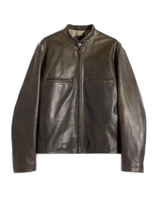 Lemaire Brown Zip-Up Biker Jacket for men