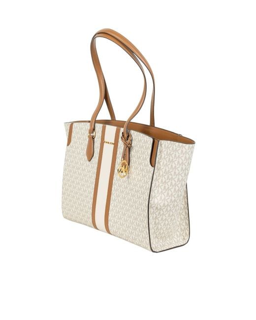 Michael Kors White Michael Becca Large Striped Signature Logo Tote Bag