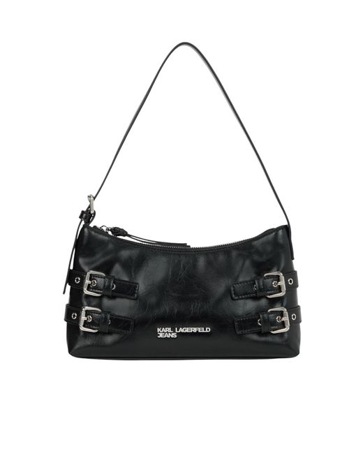 Karl Lagerfeld Black Buckle-Detail Shoulder Bag