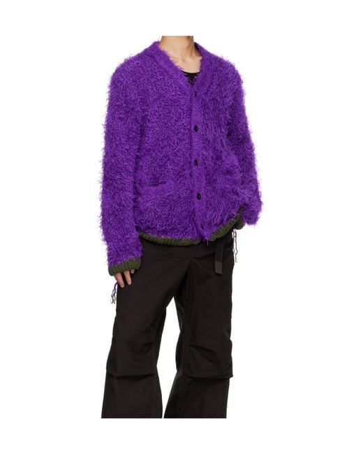 Sacai Purple V-Neck Long-Sleeved Sweater for men