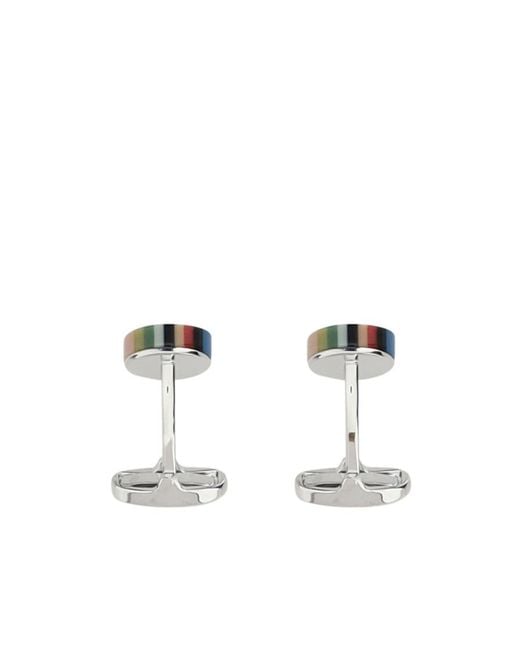 Paul Smith White Signature Stripe Button Cufflinks for men