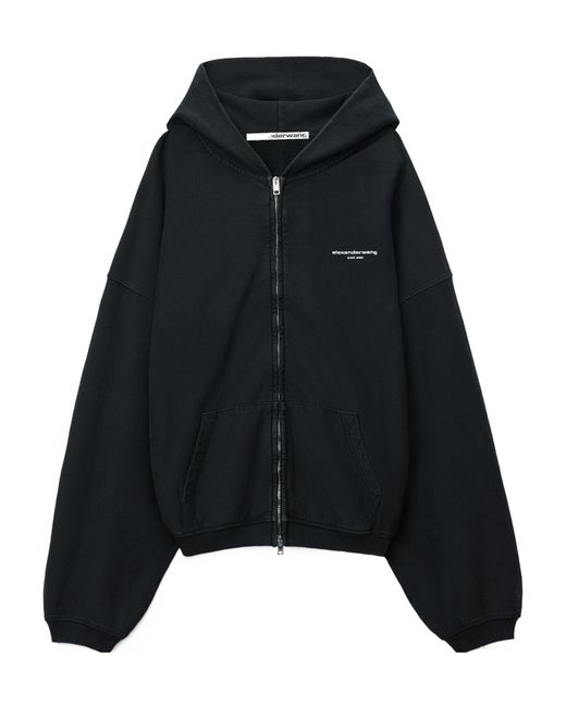 Alexander Wang Black Logo Print Oversized Zip-Up Hoodie