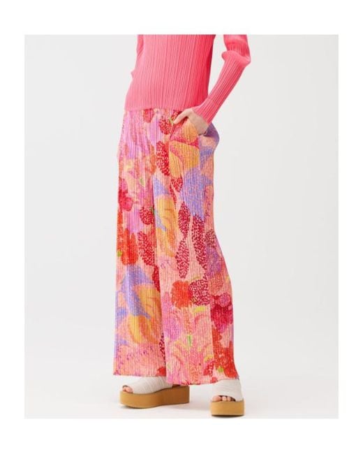 Pleats Please Issey Miyake Pink Printed Wide Leg Pleated Trousers