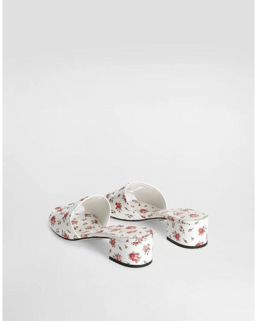 Dolce & Gabbana White Floral Block-Heel Mules
