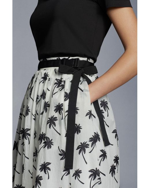 Moncler Gray Palm Tree-Print Midi Skirt
