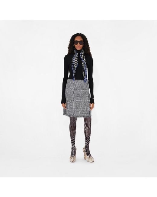 Burberry Gray Plaid-Check Pleated Fringed Mini Skirt