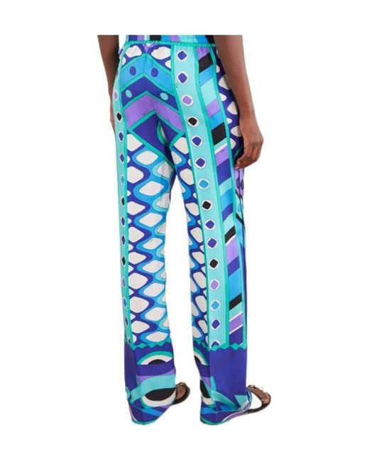 Emilio Pucci Blue Printed Silk-Twill Wide-Leg Pants