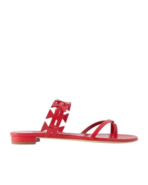 Manolo Blahnik Red Maura Leather Sandals
