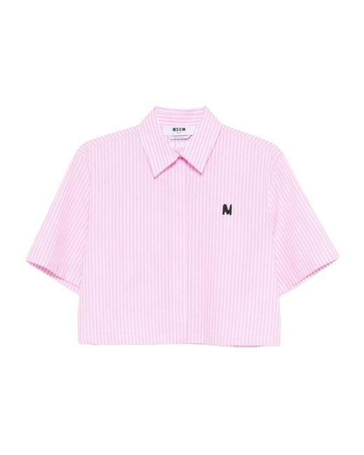 MSGM Pink Striped Cropped Shirt