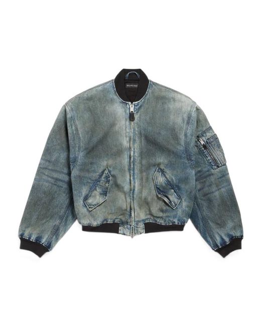 Balenciaga Blue Oversized Bomber Denim Jacket for men