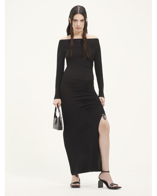 Courreges Black Gather Crepe Jersey Long Dress