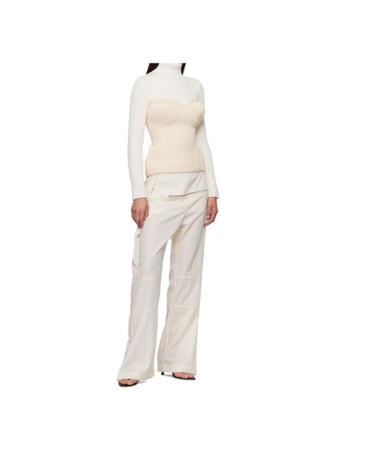 Jean Paul Gaultier White Zipper Wide-Leg Trousers