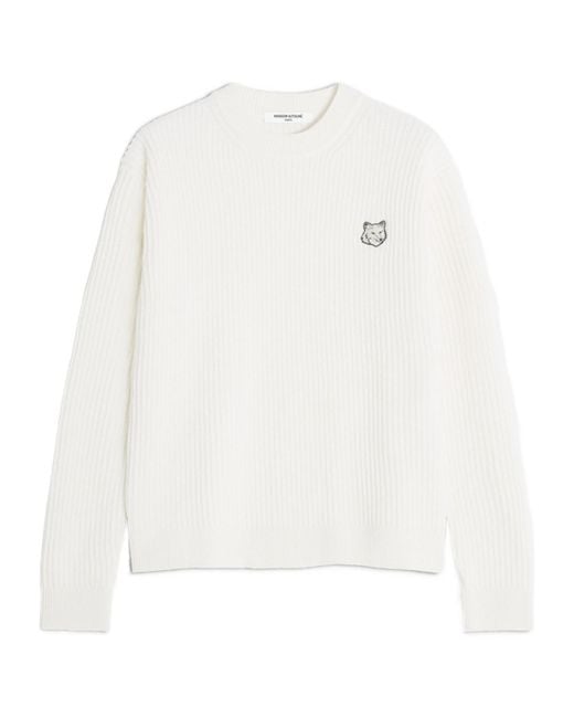 Maison Kitsuné White Maison Kitsuné Fox Head Ribbed Jumper for men