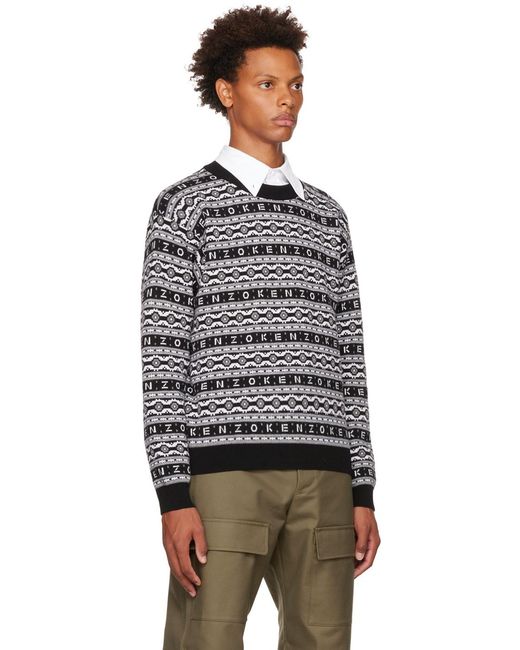 KENZO Gray Logo Jacquard Long-Sleeved Jumper for men