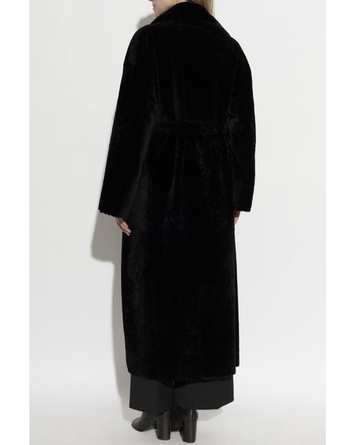 Arma Black Belted Shearling Coat
