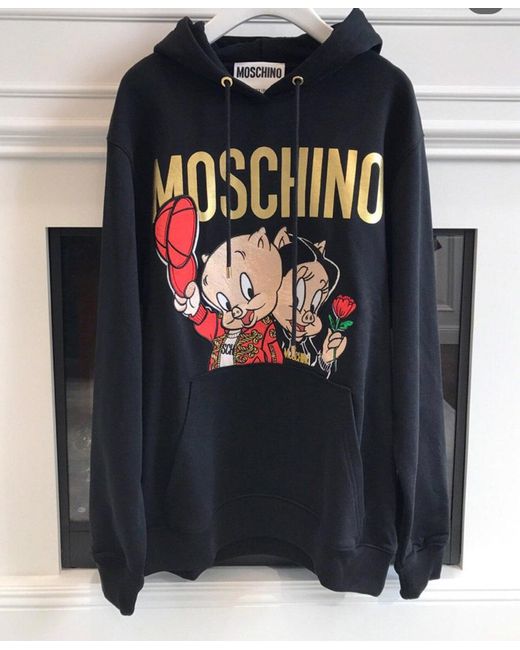 Moschino Black Piggy Oversize Hooded Sweater