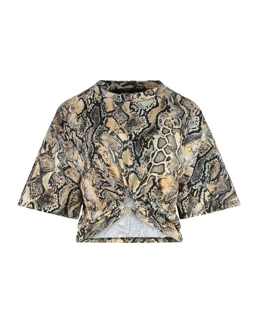Just Cavalli Multicolor Snake Print Cropped T-Shirt