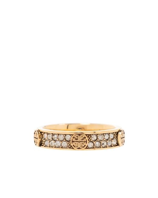 Tory Burch White Logo-Plaque Crystal Ring