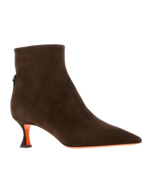 Santoni Brown Giulie Kitten Heel Ankle Boots